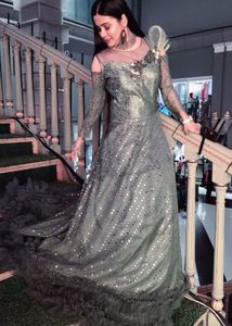 Elegant Silver-Green Formal Gown