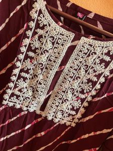 Striped Maroon &amp; White Kurta