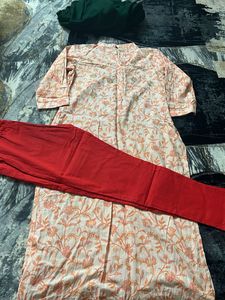 Elegant Floral orange Print Kurta pant  Set
