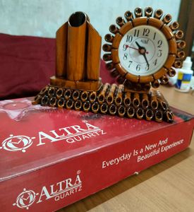 Bamboo Desk Organizer with Clock