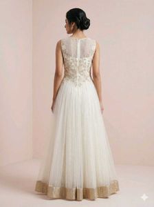 Elegant Embroidered White Ethnic Gown