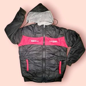 Men's Jacket With Zipper Hoodie, Black & Red