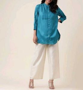 Fabindia | Teal Silk Pintucks Tunic
