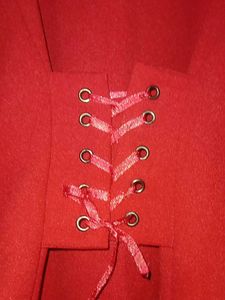 Red Lace-Up Back Blouse