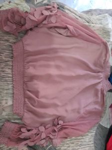 Women Peach-Coloured Self Design Blouson Top