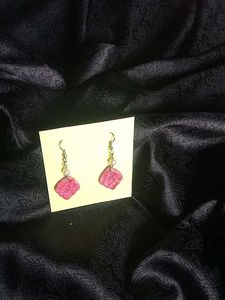 Pink Marble &amp; Pearl Earrings