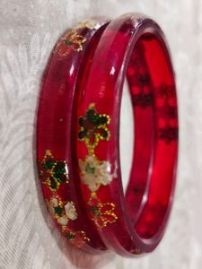 Red Floral Bangles (Set of 2)