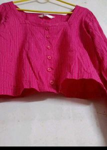 Pink Long Sleeve Crop Top