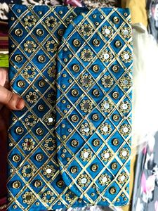 Elegant Blue Clutch with gota  stone and mirror  p