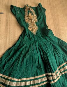 Green &amp; Gold Embroidered Anarkali