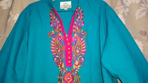 Turquoise Embroidered Tunic Top