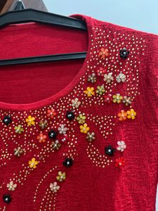 Red Embellished Sweater