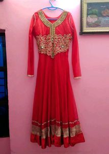 Red Anarkali gown with dupatta