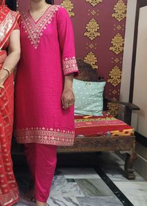 Pink Embroidered Kurti Set