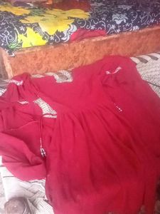 Red Embroidered Anarkali Suit