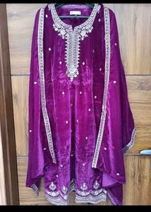 Velvet Embroidered Kurta Set