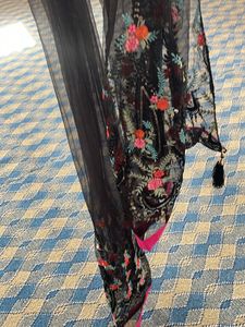 Black Dupatta With Multicolor Embroidery On Border