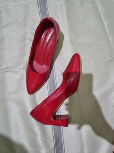 Red Patent Leather Block Heel Pumps