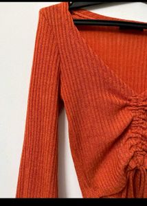 Orange Flared Sleeves Knit Top