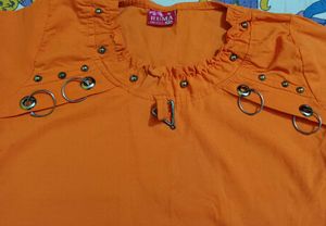 Casual 3/4 Sleeve Women&#39;s Solid Orange Top