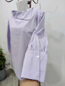Lavender Asymmetrical Collar Long Sleeve Top