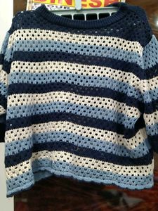 Striped Knit Blue Crop Top