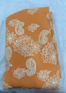 Unused Peach Lukhnowi Saree