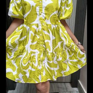 Green & White Patterned Dress