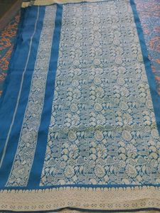 Teal &amp; Silver Banarasi Silk Saree