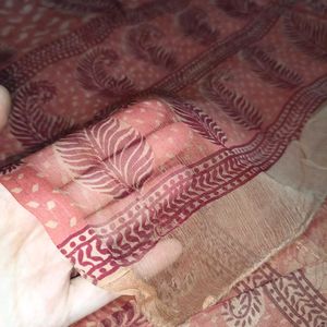 Red Printed Chiffon Saree