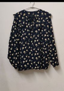 Korean Floral Truffle Neck Top