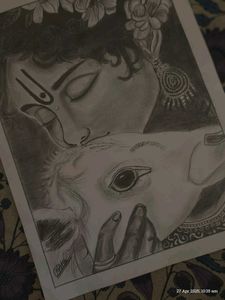Krishna &amp; Cow Sketch - Hand-Drawn Art