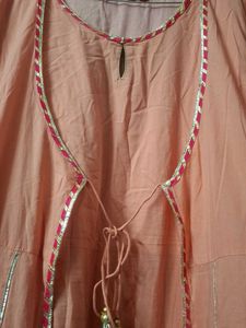 Peach Anarkali Dress with Golden Detail