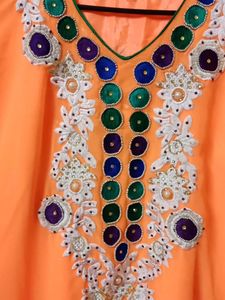 Orange Kurti with Embroidery