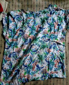 White Printed Cotton Top With Mega Sleeves