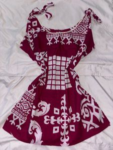 Dark Pink & White Print Short Kurti