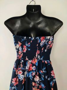 BERSHKA FLORAL STRAPLESS DRESS