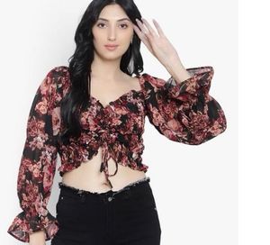 Floral Print Ruffle Crop Top