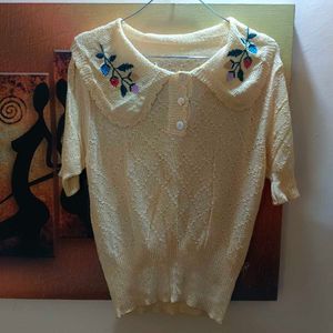 Floral Collar Knit Top