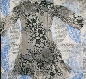 Grey And Black Floral Printed Midi Dress