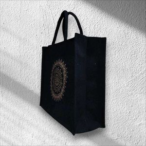 Beautiful Black Canvas Bag (Floral Rangoli) Design