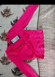 Pink Knot-Front Long Sleeve Top