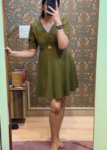 Cover Story Olive Green A-line Cutout Dress