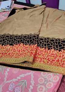 Elegant Black &amp; Beige Saree with Red border