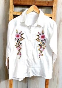 White Embroidery Work Shirt Size-36