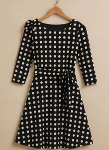 Retro Charm: Black/white Polka Dot Boat Neck Dress