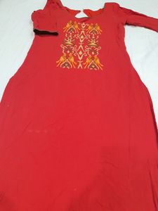 Red Patola Yoke Embroidered Kurta With Dupatta