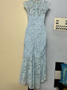 Pintrest Elegant Blue Lace Fish cut Dress