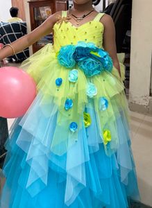 Lime Green And Sea Blue Asymmetrical Layered