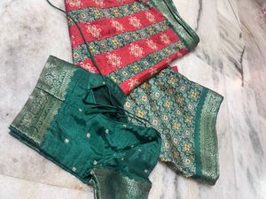 Elegant Green &amp; Red Saree